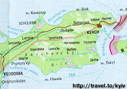 Карта Крыма. Керч. Феодосия. Ордженикидзе